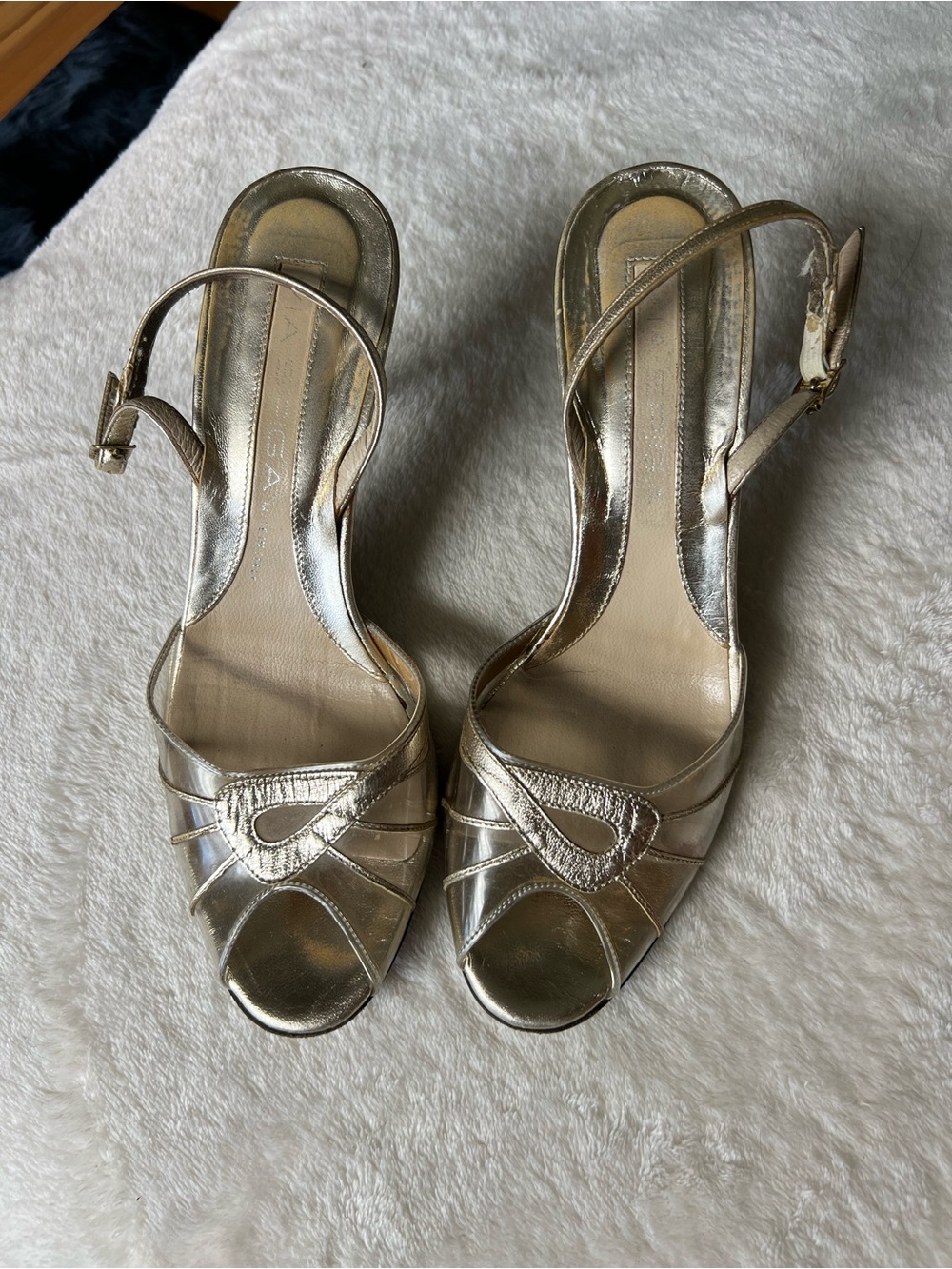 Via Spiga Gold Slingback Peep-Toe Heels